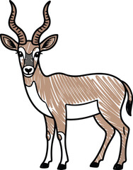 Fototapeta premium Deer gazelle with elegant horns. Crayon chalk style Transparent png vector