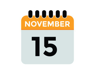 15 November, calendar date icon. 15 November Calendar Date for Deadlines or Appointment. Day, month. vector illustration.
