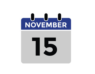 15 November, calendar date icon. 15 November Calendar Date for Deadlines or Appointment. Day, month. vector illustration.
