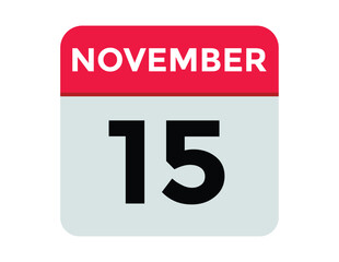 15 November, calendar date icon. 15 November Calendar Date for Deadlines or Appointment. Day, month. vector illustration.
