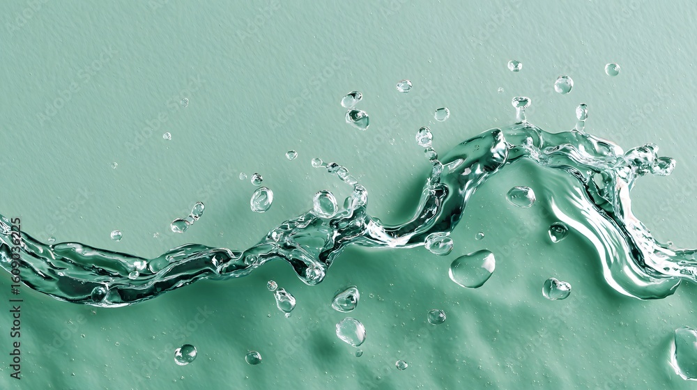 Wall mural dynamic splash of fresh water creating ripples against a soft teal background