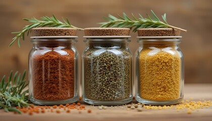 Trio of Spice Containers with Fresh Rosemary
