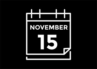15 November, calendar date icon. 15 November Calendar Date for Deadlines or Appointment. Day, month. vector illustration.
