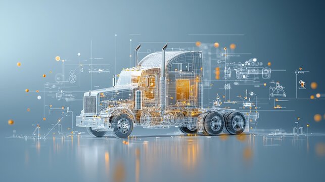 Innovative truck design virtual workshop 3d rendering digital environment futuristic perspective transport technology