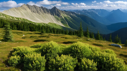 Fototapeta premium Subalpine vegetation in the mountains. Maximum range of tree occurrence in the mountains, High Tatras.