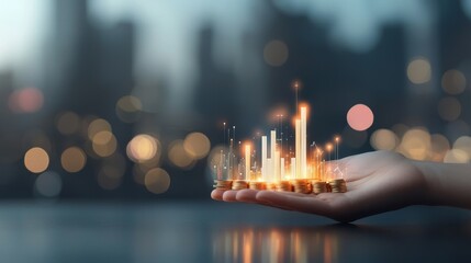 Dynamic financial growth visualization urban cityscape digital art business environment close-up view investment concepts