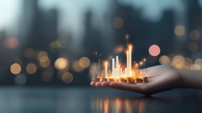 Dynamic financial growth visualization urban cityscape digital art business environment close-up view investment concepts - Powered by Adobe