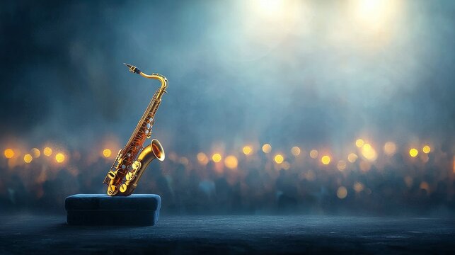 Saxophone solo performance jazz club music event evening ambiance close perspective melodic vibes for enthusiasts