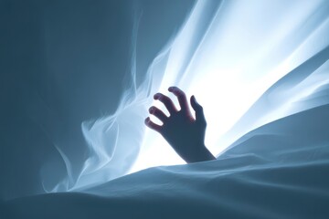 young woman praying under blanket