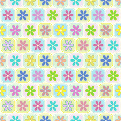 Pastel Retro Daisy Seamless Pattern, Kawaii Cute Flower Tiles Background.
