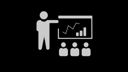 Presentation icon depicting business charts analysis and audience education visual concept
