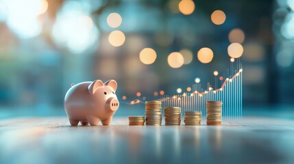 Financial growth strategy business investment piggy bank visualization indoor office close-up perspective wealth management insight