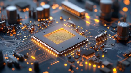 Exploring advanced computing technology digital circuit board high-tech environment macro view innovation concept