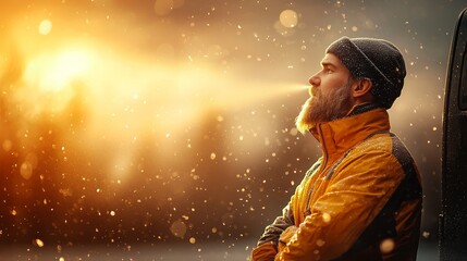 Winter adventure portrait mountain landscape nature photography cold environment side view serenity and exploration