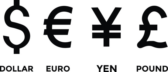 Obraz premium Money currency sign. Dollar, Pound, Euro, Yuan icon set. Currency symbols. vector illustration