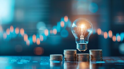 Financial growth insights business setting lightbulb concept digital environment close-up view innovative ideas