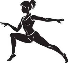 Dynamic female fitness dancer in a graceful body movement silhouette isolated on transparent background