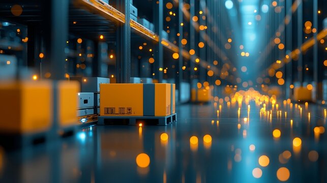 Automated warehouse operations modern distribution center digital visualization industrial environment aerial perspective efficiency concept