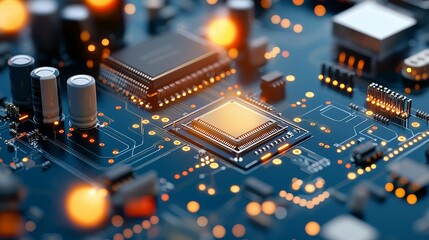 Innovative technology circuit board design high-tech environment close-up view electronic components future-ready solutions