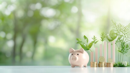 Savings growth strategy home office financial tools green environment close-up view money management for future