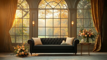 Elegant autumn living room decor cozy home interior design warm environment inviting view seasonal aesthetic inspiration