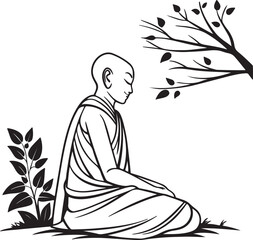 Serene monk meditating in peaceful silhouette isolated on transparent background