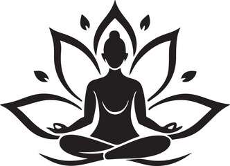 Minimalist yoga lotus flower line art logo design isolated on transparent background