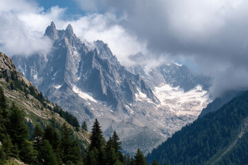 breathtaking glacial valley in switzerland is captured under dramatic storm clouds showcasing stark beauty of