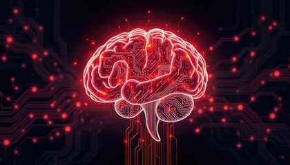 Glowing human brain merging with a circuit board, symbolizing the fusion of creativity and artificial intelligence