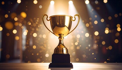 Golden trophy on stage