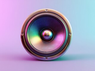 Metallic Light Beam Speaker with Futuristic Neon Glow, Music Enjoyment, Abstract Focus Background