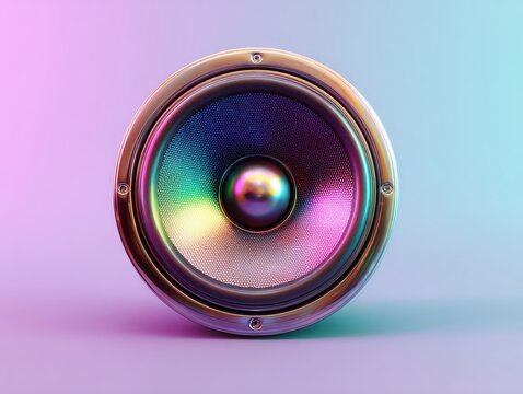 Metallic Light Beam Speaker with Futuristic Neon Glow, Music Enjoyment, Abstract Focus Background