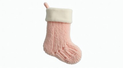 An inviting holiday Christmas stocking, elegantly displayed on a clean white backdrop, highlighting its charming festive design and delightful soft texture.