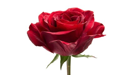 Fototapeta premium Single red rose flower isolated on white background fresh petals elegant romantic symbol classic floral beauty clean presentation