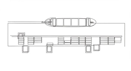 Line Drawing of Modern Train with Platform and Seating