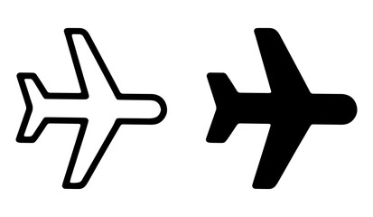 Two airplane icons in outline and solid form