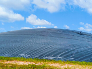 Biogas plant factory industrial area. Bio gas station electricity danger. Electrical power energy...