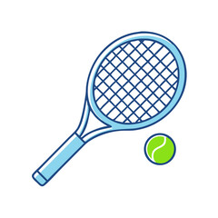 Illustration of a light blue tennis racket and ball on a white background