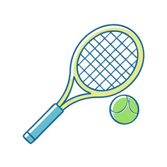 Cartoon Tennis Racket and Ball Illustration with Blue and Green Colors