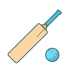 Cartoon illustration of a cricket bat and ball in a simple style