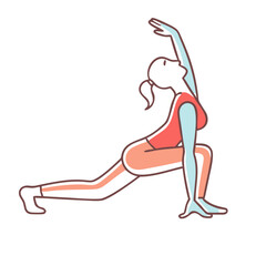 Illustration of a woman doing a low lunge yoga pose with arm extended