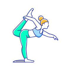 Colorful Illustration of a Woman Performing the Dancer Yoga Pose with Grace