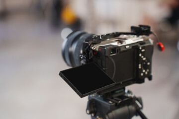 Camera setup ready for shooting in a modern studio environment