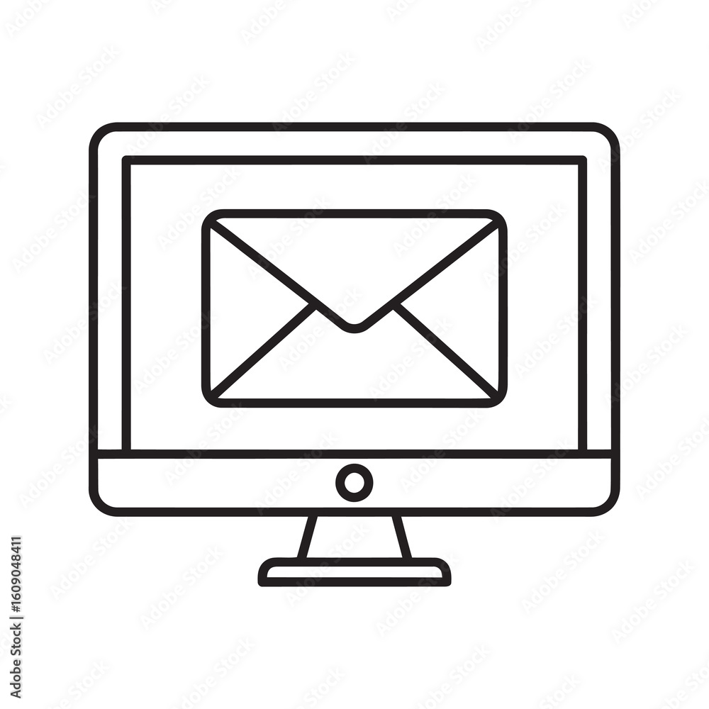 Aufkleber email marketing icon with envelope on computer screen for digital newsletter communication and onlin