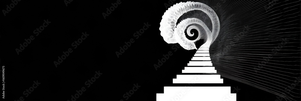 Poster abstract staircase leading into a brain spiral represents limitless pathways of thought and creativi