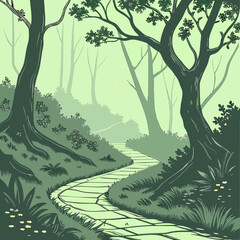 Fototapeta premium Enchanting forest path winding through lush greenery