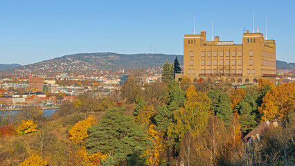 Historic High School Kongshavn Education Building at Top of Hill Ekeberg in Oslo Norway Sunny Autumn Day