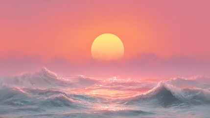 Fototapeta premium Sunset orange fading into gentle pink with smooth wave flow and soft vignette shadow