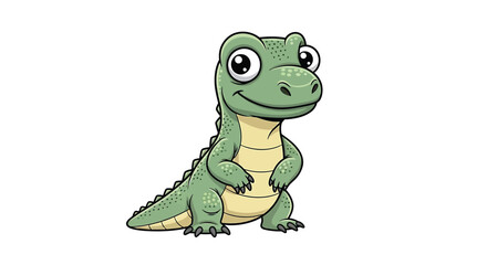 Fototapeta premium A cartoon illustration of a cute, smiling green alligator standing upright on a white background.