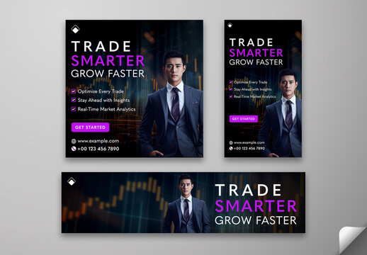 Trade Smarter Grow Faster Social Media Post Template and Web Banner for Financial Markets and Investment Platforms, Editable Design.